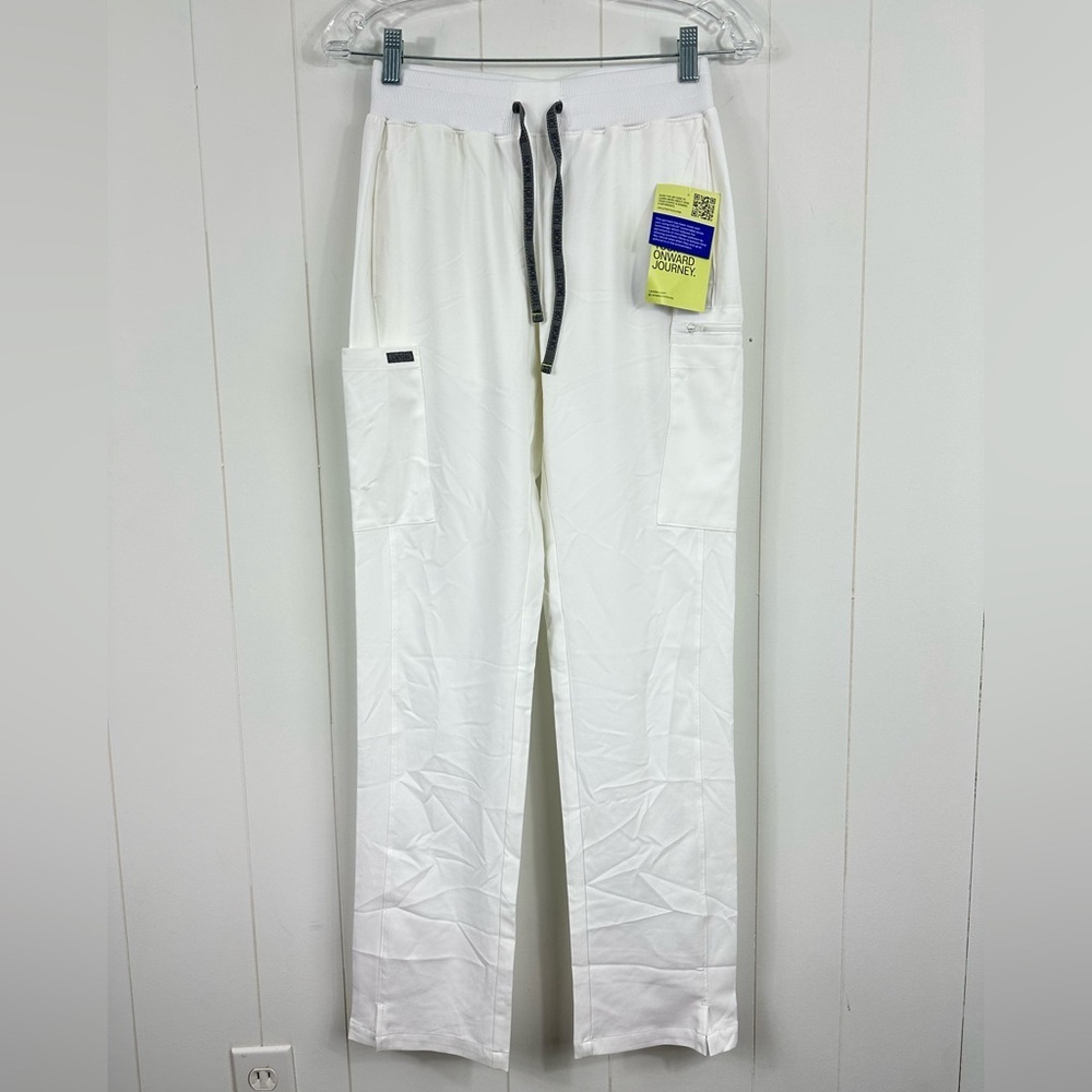 Landau Forward Cargo Scrub Pants Sz XS White Pockets Nursing 4-Way Stretch